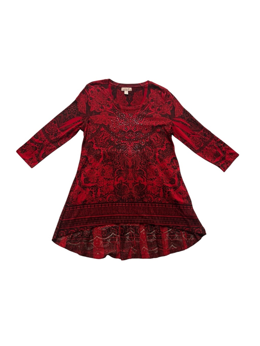 ONE WORLD Women’s Red and Black Printed Knit Tunic Dress